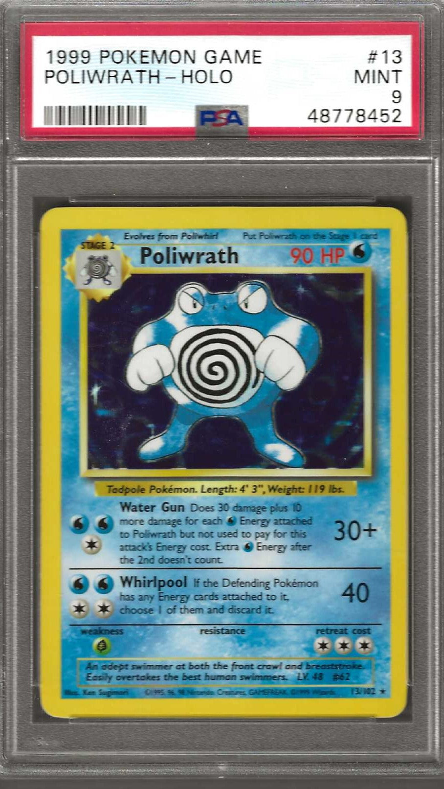 1999 POKEMON GAME #13 POLIWRATH-HOLO PSA 9