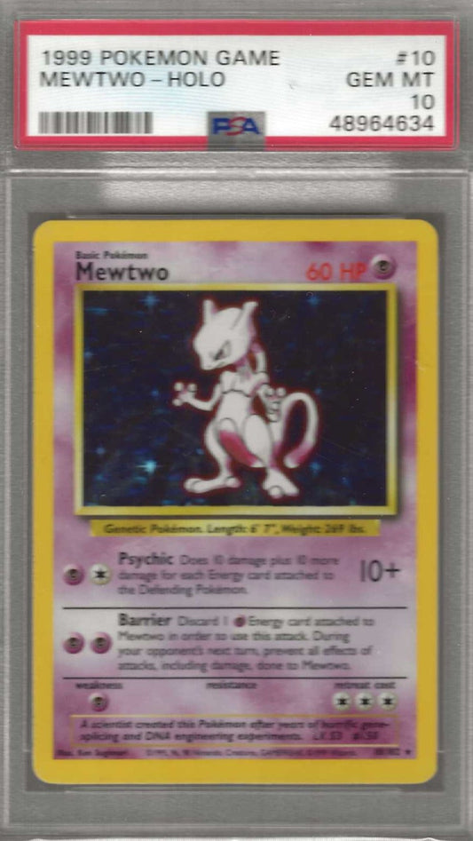 1999 POKEMON GAME #10 MEWTWO-HOLO PSA 10