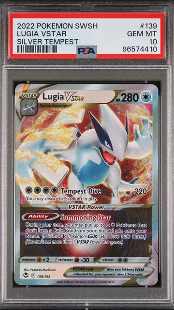 2022 Pokemon Silver Tempest Lugia VSTAR #139 PSA 10 GEM MINT Rainbow Rare graded card