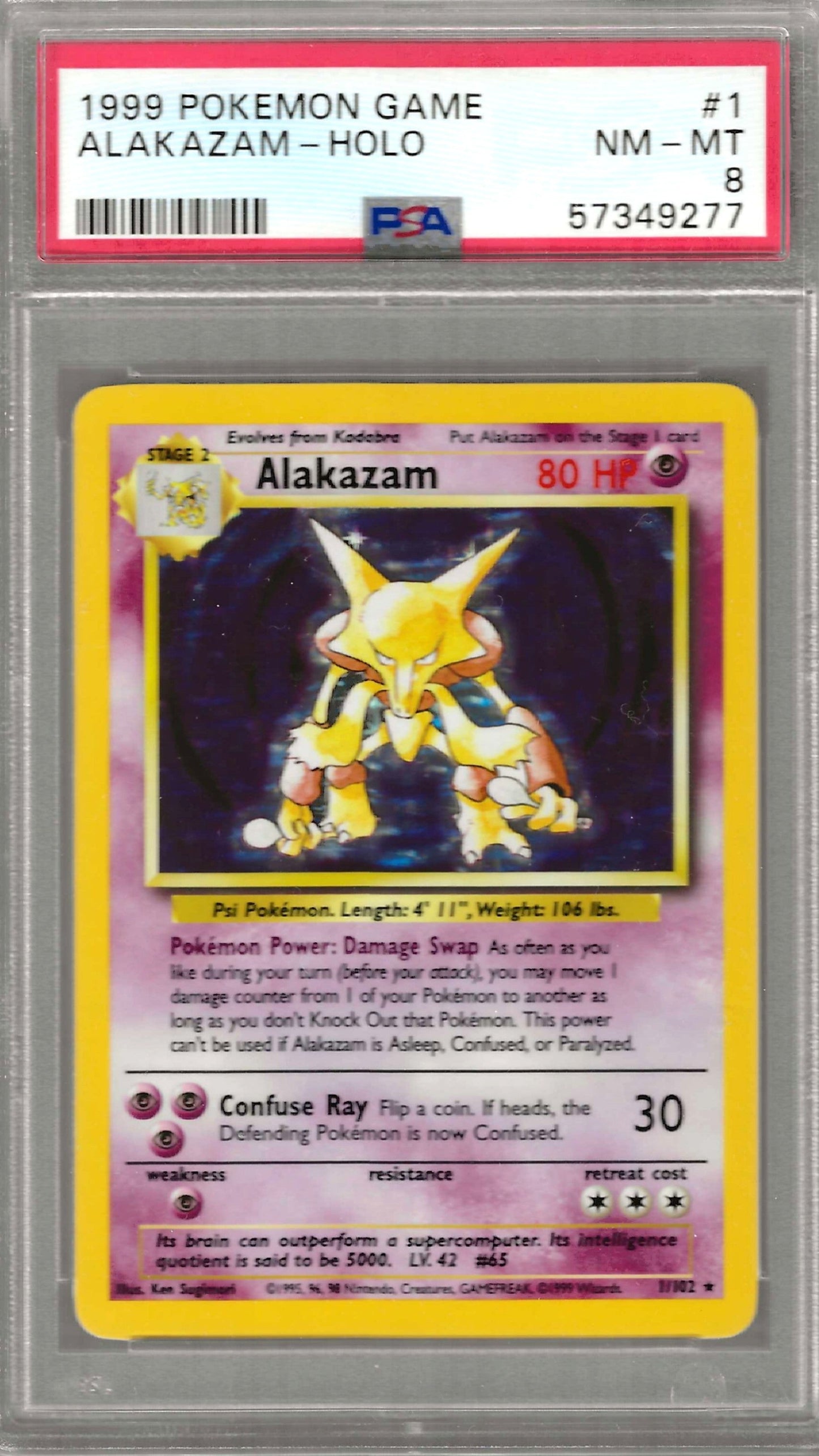 1999 POKEMON GAME #1 ALAKAZAM-HOLO PSA 8