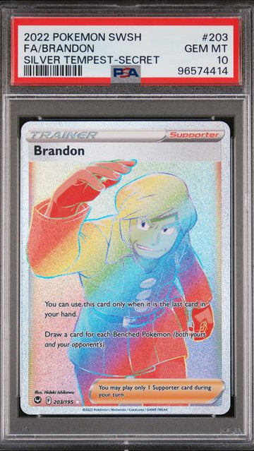 2022 POKEMON SWORD & SHIELD SILVER TEMPEST #203 FA/BRANDON SILVER TEMPEST-SECRET PSA 10