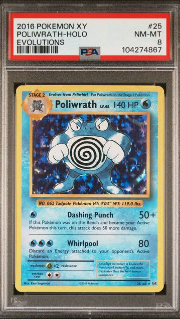 2016 Pokemon XY Evolutions Poliwrath Holo 25/108 PSA 8 graded card