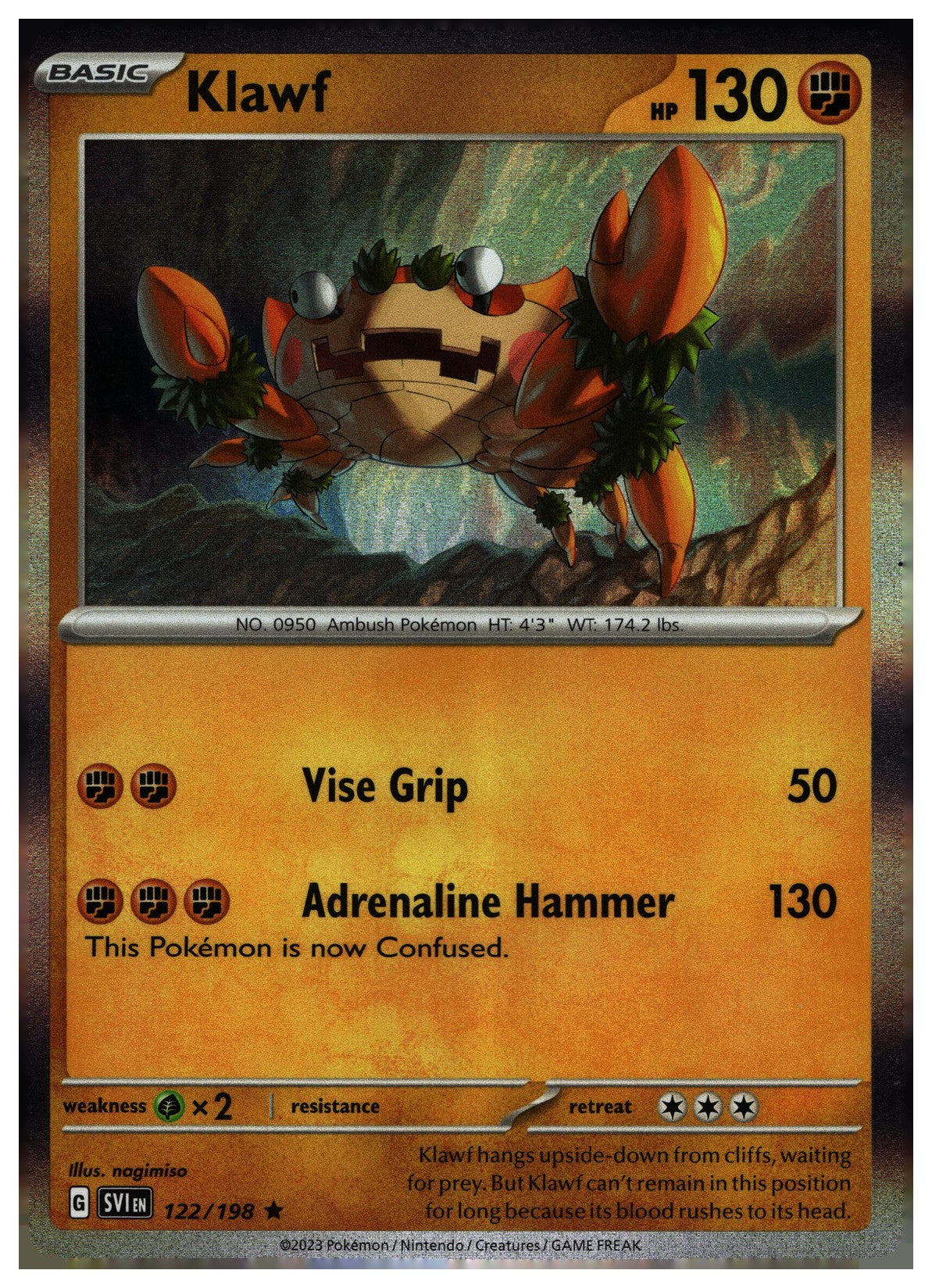 Klawf Holo Rare SV01: Scarlet & Violet Base Set 122/198 NM