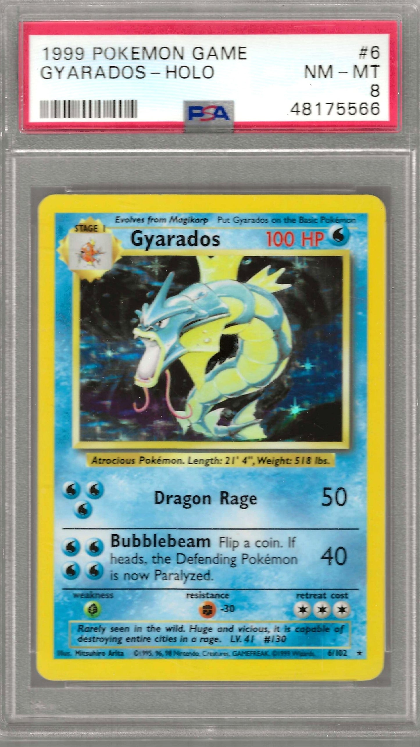1999 POKEMON GAME #6 GYARADOS-HOLO PSA 8