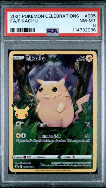 2021 Pokemon Celebrations Full Art Pikachu 005 PSA 8 graded card