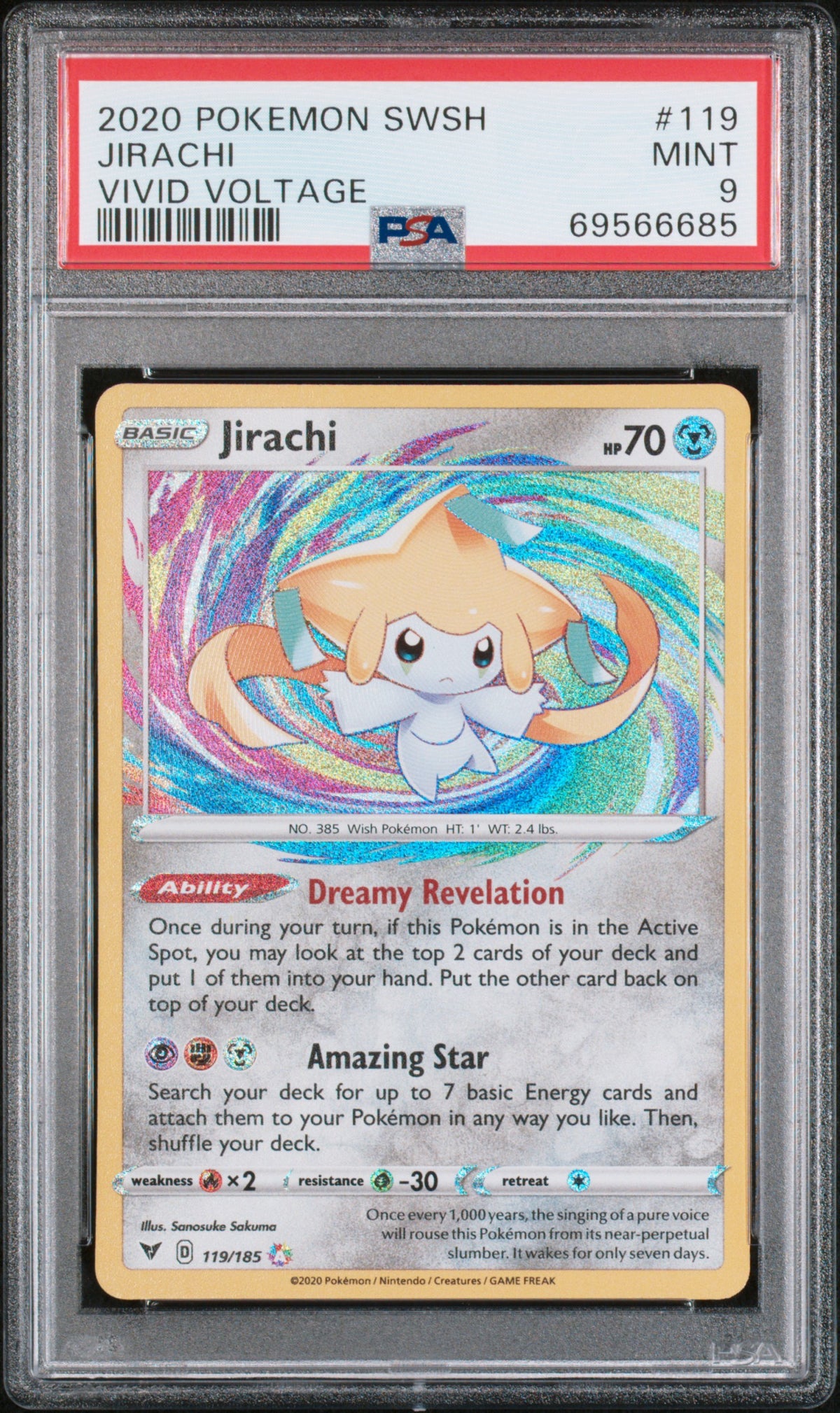 Jirachi Vivid Voltage Pokemon Sword & Shield Vivid Voltage 119 NM PSA 9