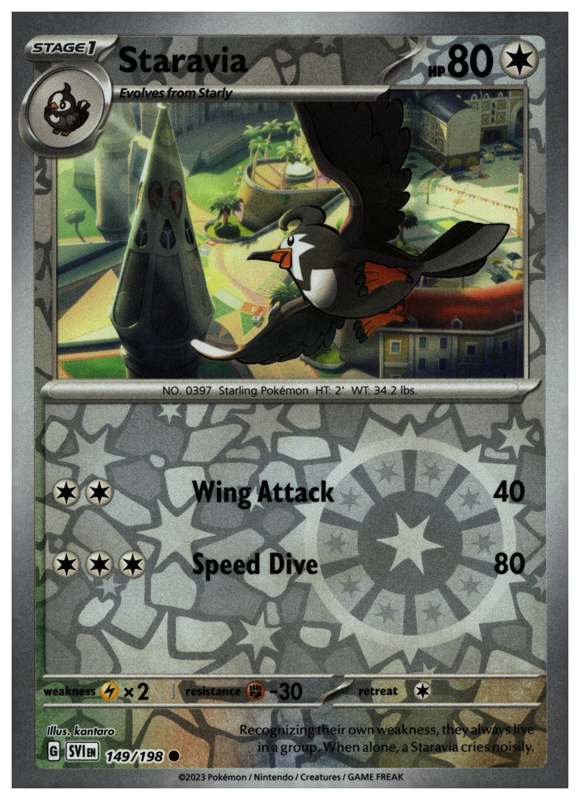Staravia Reverse Holo Common SV01: Scarlet & Violet Base Set 149/198 NM