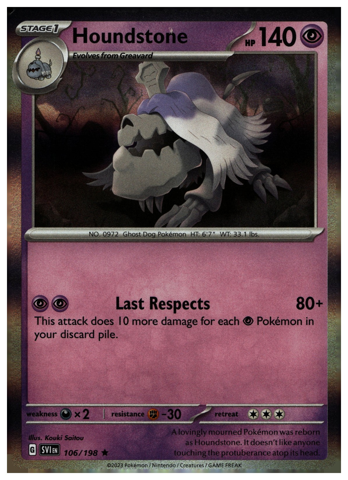 Houndstone Holo Rare SV01: Scarlet & Violet Base Set 106/198 NM