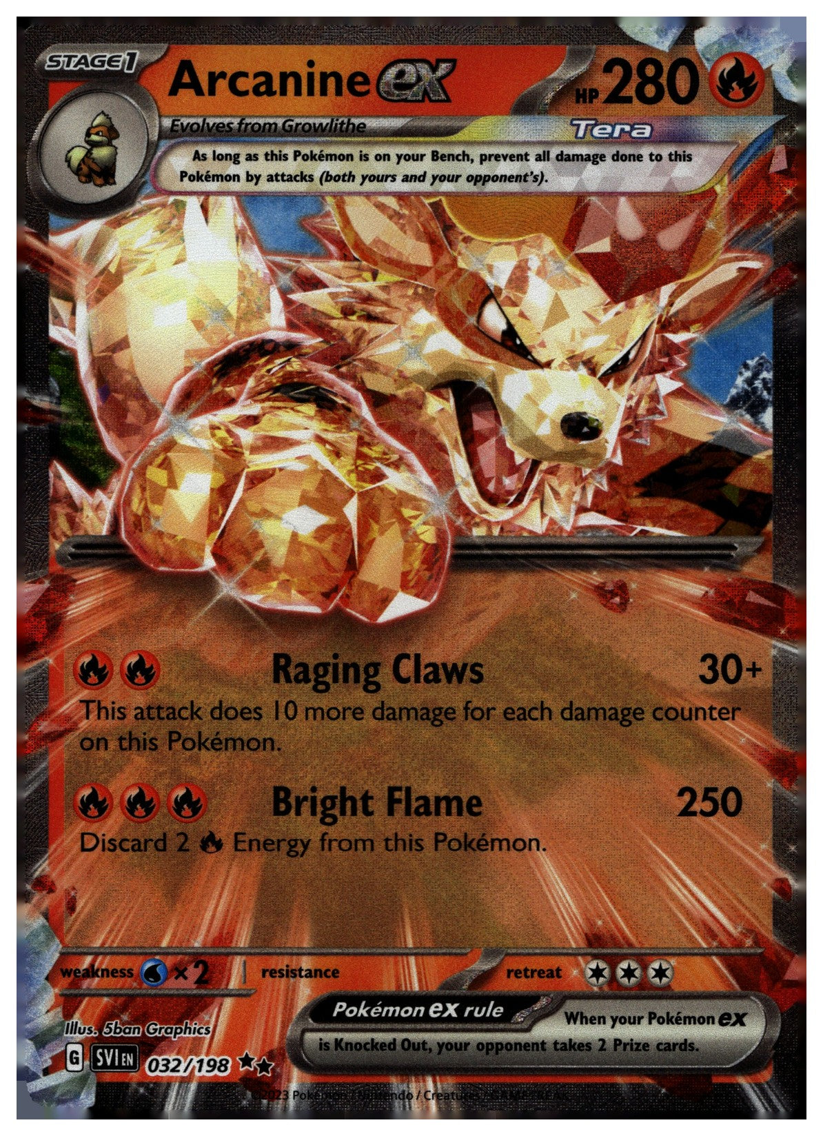 Arcanine ex Holo Double Rare SV01: Scarlet & Violet Base Set 032/198 NM