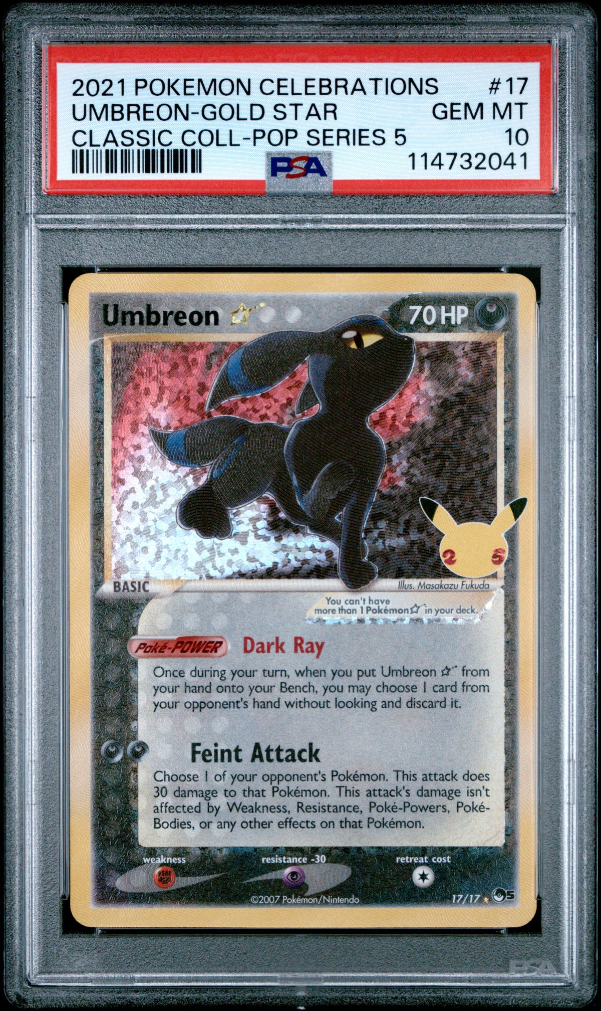 Umbreon Gold Star #17 - Celebrations Classic Collection - PSA 10 GEM MT - Pokémon 2021