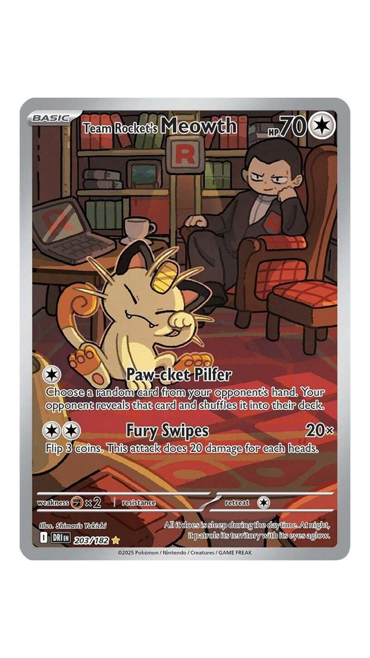 Team Rockets Meowth 203 182 Illustration Rare Destined Rivals Pokemon Card Near Mint
