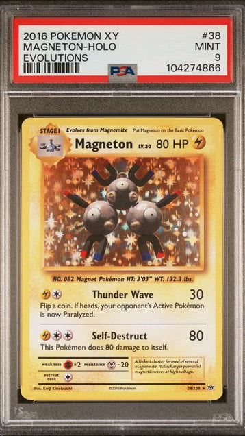 2016 Pokemon XY Evolutions Magneton Holo 38 PSA 9 Mint graded card slab front
